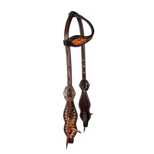 Bride western en cuir brut - une oreille - tresse western - bridon western - hamac en cuir - tresse en cuir haut de gamme ranch main - France