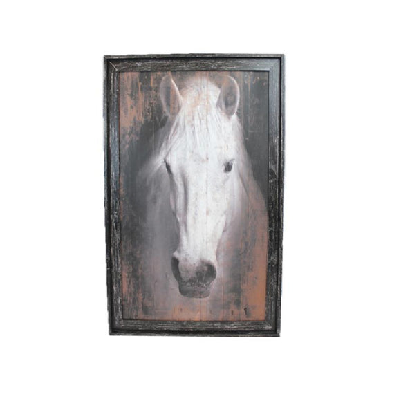Impression sur toile avec cadre en bois Cheval Blanc #29173